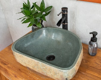 Riverstone Sink, 14.6X 17.7 Inch Medium, Natural Riverstone Sink, . Triangular Sink, Navy Sink,Farmhouse Personalized Bathroom Sink,