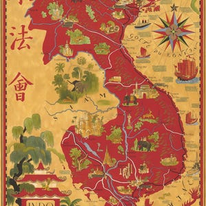 Französisch Indochina Bildliche Geschichtskarte - Poster französische Kunst 1946