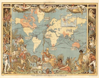 イギリス帝国世界地図、1886年 - ビクトリア女王ジュビリー記念壁地図