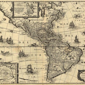 Americas Map | 17th Century Antique Colonial Print | 17th Century New World Wall Art | Age of Exploration Decor | Rare History Gift