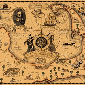 Carte de Cape Cod, 1926 | Art mural illustré vintage | affiche de voyage illustrée de la Nouvelle-Angleterre | Impression décorative historique du Massachusetts