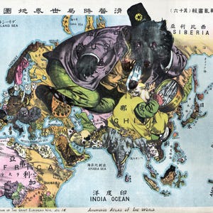 WWI Map Poster Japanese Art 1914 | Great European War Illustration | Vintage World War I Propaganda Print | Historical Cartography Wall Art