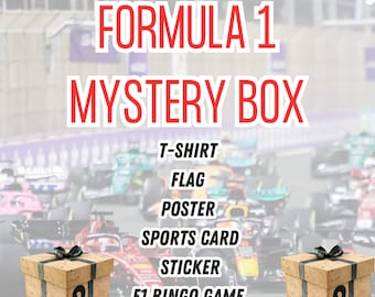 Formule 1 Mystery Box, F1 Mystery Box, F1 Gift Box, F1 Fan Custom gift, F1 Poster, F1 Bingo, F1 Sportkaart, F1 Vlag, F1 Shirt, F1 Sticker