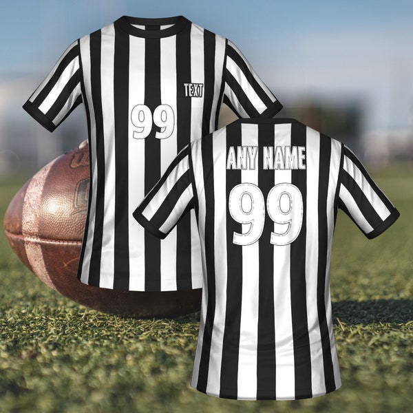 Benutzerdefinierte Fußball-Schiedsrichter Trikot, Sportschiedsrichter Trikot, Fußball-Weihnachtsgeschenk, personalisiertes Trikot Schwarz-weiße Streifen, Schiri-T-Shirt