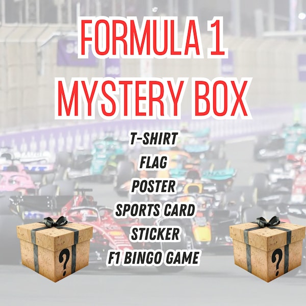 Formula 1 Mystery Box, F1 Mystery Box, F1 Gift Box, F1 Fan Custom gift, F1 Poster, F1 Bingo, F1 Sports Card, F1 Flag, F1 Shirt, F1 Sticker