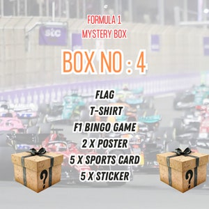 Formula 1 Mystery Box, F1 Mystery Box, F1 Gift Box, F1 Fan Custom gift, F1 Poster, F1 Bingo, F1 Sports Card, F1 Flag, F1 Shirt, F1 Sticker zdjęcie 5