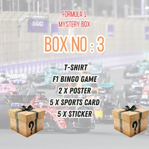 Formula 1 Mystery Box, F1 Mystery Box, F1 Gift Box, F1 Fan Custom gift, F1 Poster, F1 Bingo, F1 Sports Card, F1 Flag, F1 Shirt, F1 Sticker zdjęcie 4