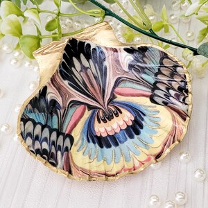 Mary Katrantzou Decoupage Scallop Shell Trinket Dish, Mirror Marble Design Jewellery Holder, Coastal Dish