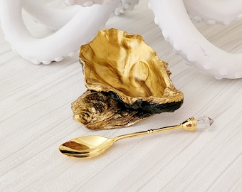 Gold Oyster Shell Costal Cruet Dish, Salt Cellar Pinch Pot, Salt Wedding Anniversary, Salt and Pepper Set, Oyster Salt and Pepper Dishes