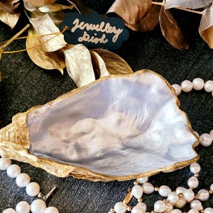 XL Oyster Shell Jewellery Dish, Oyster Shell Jewellery Holder, Special Gift for Her, Luxury Gift, Unique Gift for Her