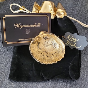 Superbe porte-bidon en coquillages dorés et noirs, porte-bagues décoratif en coquillages, plat à bijoux en coquillages de coquillages, porte-bagues de style art déco, cadeau de luxe