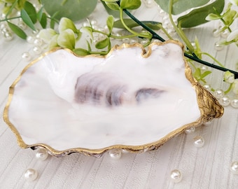Gold Oyster Shell Schmuckschale, handbemalte Schmuckschale, Luxusgeschenk