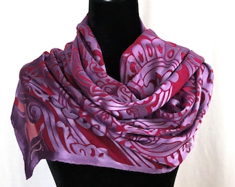 Hand Dyed Silk Burned Out Satin Scarves