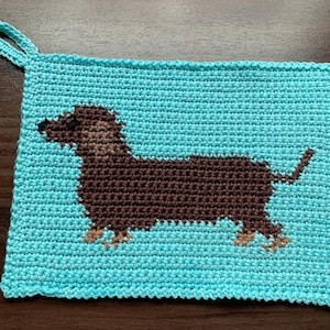 Agarradera para perro salchicha, tejida a crochet