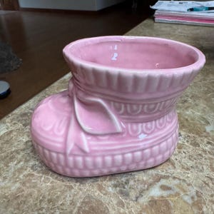 Haegar Baby Bootie Planter Vase Pink USA Pottery Baby Shower Nursery #359