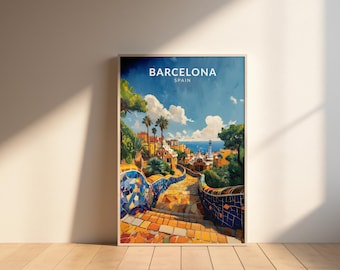 Barcelona Reiseposter: Park Güell, Spanien Wandkunst