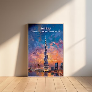Dubai Travel Poster - United Arab Emirates Wall Art, Modern Skyline Print, Burj Khalifa, UAE Decor, Minimalist Cityscape, Travel Gift