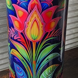 Neon floral glow-in-the-dark 20oz tumbler