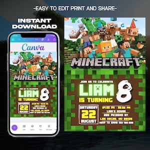 Minecraft birthday printables - Etsy