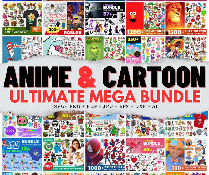 Mega Cartoon Mega Svg, Bundle Cartoon Network des années 90, personnages de dessins animés Mega Bundle Svg, Silhouette Clipart imprimable Cricut, svg, png image 1