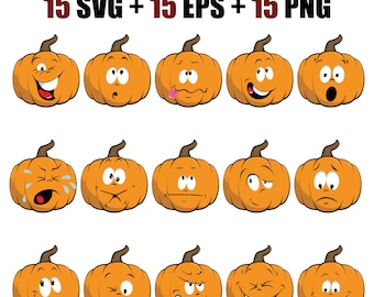 Vector set of Halloween pumpkins in EPS, SVG and PNG format, pumpkin silhouette, cricut, cutting files, Halloween pumpkin, funny pumpkin