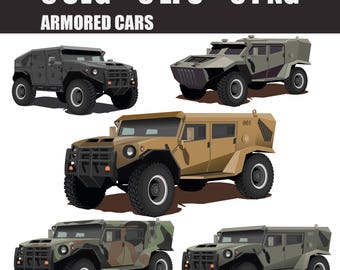 Vector digital set of armored vehicles in SVG, EPS and PNG formats, military equipment, clipart, Army, T-shirt design, sticker, wall print
