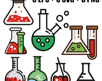 Vector set of test flasks icons for Chemistry in SVG format, flasks SVG, test tubes SVG, chemistry svg, scientific experiments, laboratory