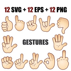 Vektor digital uppsättning ikoner för handgester i EPS-, SVG- och PNG-format, svg-gester, handgest, applåder, gilla, ogilla eps, palm svg