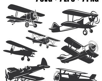 Vector digital set of retro airplane silhouettes in SVG, EPS format, retro airplanes, aviation, vintage airplanes, vintage airplanes
