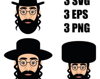 Vector set of Hasid icons in EPS, SVG and PNG format, Jew, Orthodox Jew, Judaism, Israel, sidelocks, Hanukkah, Jerusalem, Hanukkah, Purim