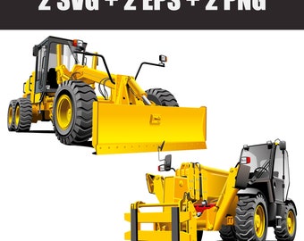 vector digital set of road equipment, bulldozers, excavators, backfillers, tractors in EPS, SVG and PNG formats, construction equipment