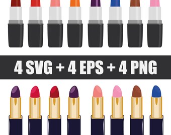 Vector set of lipstick icons in SVG, EPS and PNG formats, svg cosmetics, eps lipstick, body care products, cosmetics and lipstick icons