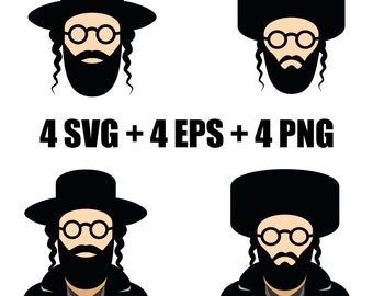 Vector set of Hasid icons in EPS, SVG and PNG format, Jew, Orthodox Jew, Judaism, Israel, sidelocks, Hanukkah, Jerusalem, Hanukkah, Purim