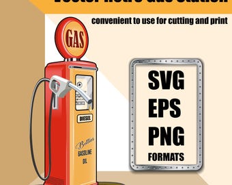 Retro Gas Station Vector Art: SVG, EPS, PNG (Digital Download)