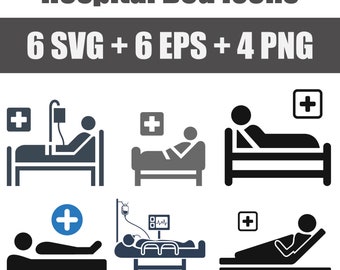 Vector set of hospital bed icons in EPS, SVG and PNG formats, vector bunk, hospital ward, hospital, outpatient clinic, first emergency aid