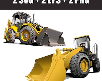 vector digital set of road equipment, bulldozers, excavators, backfillers, tractors in EPS, SVG and PNG formats, construction equipment