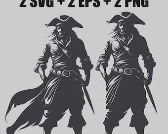 Pirate Silhouette Icon Set: Vector Corsair Clipart (SVG, EPS, PNG)