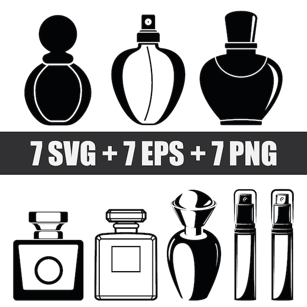 Vector set of icons of perfume bottles in EPS, SVG and PNG formats, perfumery, aroma, fragrance, perfume bottle icons svg, hygiene, cosmetic
