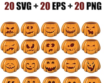 Vector set of Halloween pumpkins in EPS, SVG and PNG format, pumpkin silhouette, cricut, cutting files, Halloween pumpkin, funny pumpkin