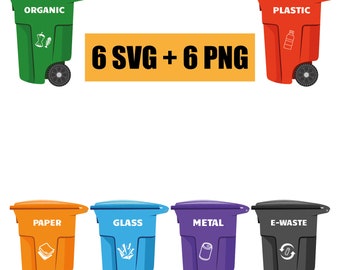 Vector set of trash container icons in EPS, SVG format, trash cans, waste disposal, garbage recycling, waste sorting, trash container icons