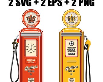 Vector retro gas station in SVG format, petrol pump, gasoline, diesel, gas, fuel equipment clip art. Gas pump, sensor, tank, pump; petrol