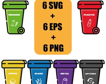 Vector set of trash container icons in SVG, EPS formats, trash cans, waste disposal, garbage recycling, waste sorting, trash container icons