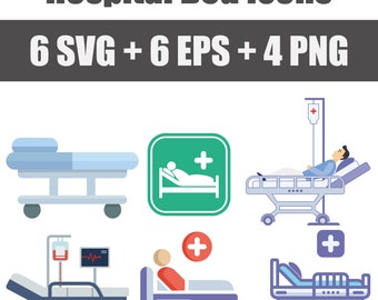 Vector set of hospital bed icons in EPS, SVG and PNG formats, vector bunk, hospital ward, hospital, outpatient clinic, first emergency aid