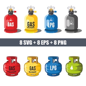 vector icons of gas cylinders in EPS, SVG and PNG formats, propane cylinders, butane cylinders, gas industry, liquefied gas tanks, gas