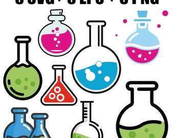 Vector set of test flasks icons for Chemistry in SVG format, flasks SVG, test tubes SVG, chemistry svg, scientific experiments, laboratory