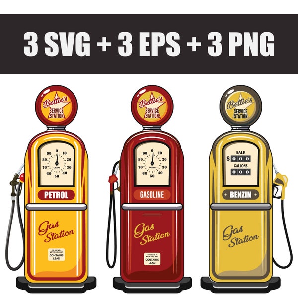 Vector retro gas station in SVG, EPS, PNG formats, petrol pump, gasoline, diesel, gas, fuel equipment clip art. Gas pump, sensor, tank, pump
