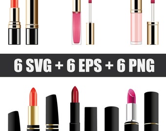 Vector set of lipstick icons in SVG, EPS and PNG formats, svg cosmetics, eps lipstick, body care products, cosmetics and lipstick icons