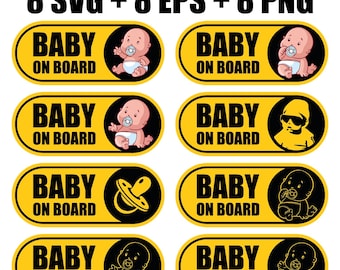 Vector digital set of stickers Child on board in SVG, EPS and PNG formats, child in car, svg file for cars, svg family, sticker for printing
