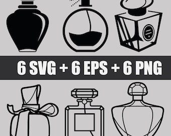 Conjunto vectorial de iconos de frascos de perfume en formatos EPS, SVG y PNG, perfumería, aroma, fragancia, iconos de frascos de perfume svg, higiene, cosmética