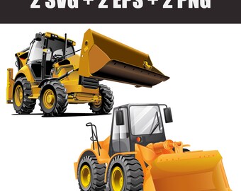 vector digital set of road equipment, bulldozers, excavators, backfillers, tractors in EPS, SVG and PNG formats, construction equipment